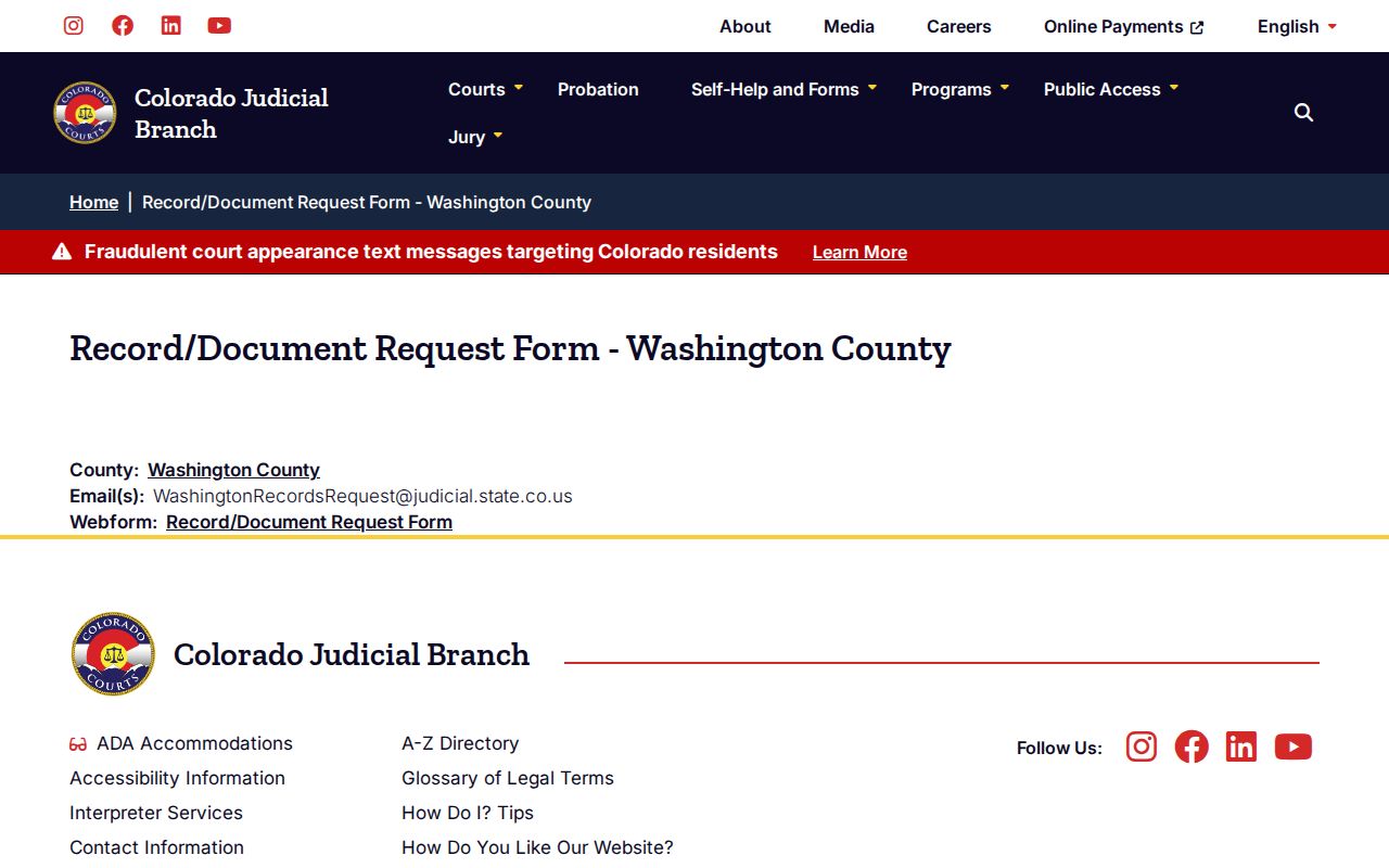 Washington County court records request email and form route