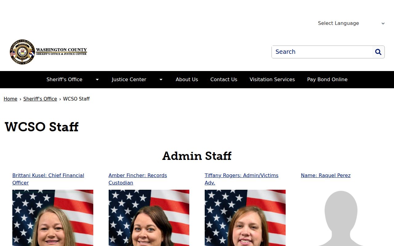 Washington County warrant records Sheriff roles